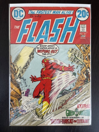 The Flash Comic #221 DC 1973 Bronze Age Green Lantern 20 Cents Death Threat on Titan