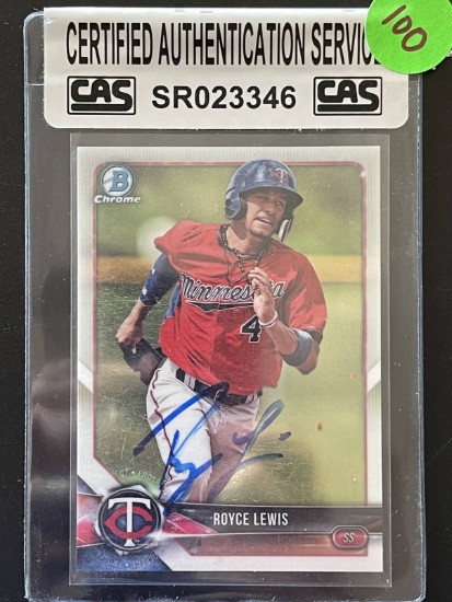 Signed Royce Lewis Card Certified Authentication Service Sealed Chrome Topps 2018 Baseball Card