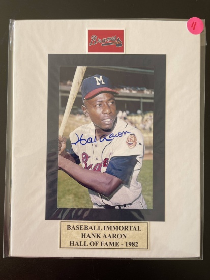 Signed Hank Aaron Photo Matted 8x10 Braves With Nameplate Hall of Fame - 1982