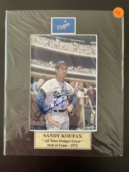 Signed Sandy Koufax Photo Matted in Plastic 8x10 Dodgers With Nameplate All Time Dodger Great