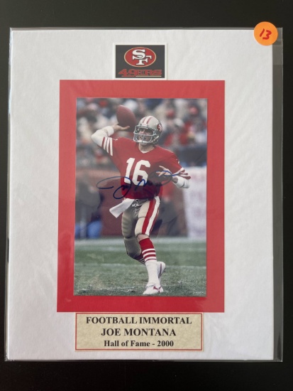 Signed Joe Montana Photo Matted 8x10 49ers With Nameplate Hall of Fame - 2000