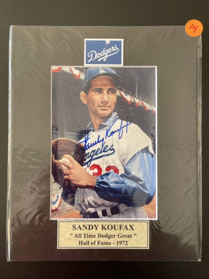 Signed Sandy Koufax Photo Matted in Plastic 8x10 Dodgers With Nameplate All Time Dodger Great