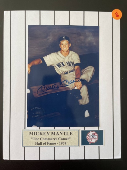 Signed Mickey Mantle Photo Matted 8x10 Yankees With Nameplate Hall of Fame - 1974
