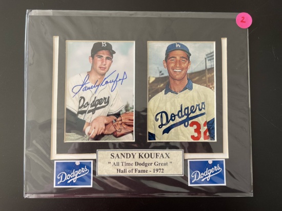 Signed Sandy Koufax Photo Matted in Plastic 8x10 Dodgers With Nameplate All Time Dodger Great