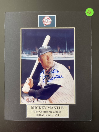Signed Mickey Mantle Photo Matted 8x10 Yankees With Nameplate COA Sticker