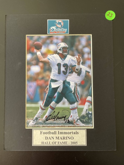 Signed Dan Marino Photo Matted 8x10 Dolphins With Nameplate Hall of Fame - 2005 COA Sticker