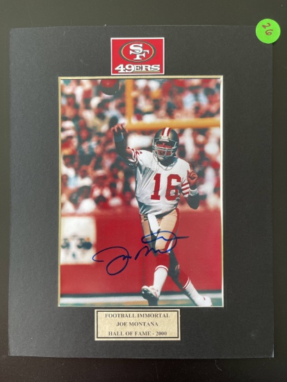 Signed Joe Montana Photo Matted 8x10 49ers With Nameplate Hall of Fame - 2000 COA Sticker
