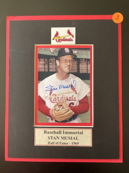 Signed Stan Musial Photo Matted 8x10 Cardinals With Nameplate All Time Dodger Great