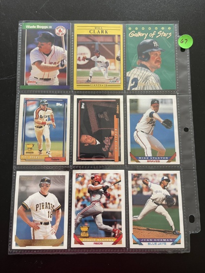 9 Misc Cards on Card Holder Page Wade Boggs Cal Ripken Will Clark Jeff Bagwell Juan Guzman
