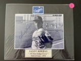 Signed Sandy Koufax Photo Matted in Plastic 8x10 Dodgers With Nameplate All Time Dodger Great