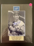 Signed Sandy Koufax Photo Matted in Plastic 8x10 Dodgers With Nameplate All Time Dodger Great