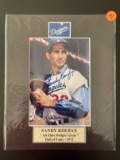 Signed Sandy Koufax Photo Matted in Plastic 8x10 Dodgers With Nameplate All Time Dodger Great