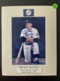 Signed Mickey Mantle Photo Matted 8x10 Yankees With Nameplate COA Sticker