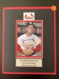 Signed Stan Musial Photo Matted 8x10 Cardinals With Nameplate All Time Dodger Great