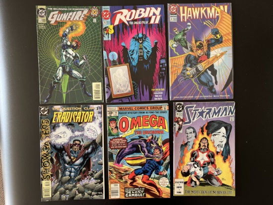 6 Issues Gunfire #0 Robin 2 Jokers Wild #1 Hawkman #2 Eradicator #3 Omega The Unknown #10 Starman #3
