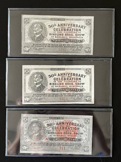 1933 Ringling Circus 50 Cent Anniv. Notes