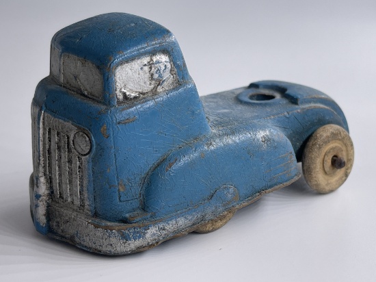 Blue and Silver Truck Cab Arcor Rubber 1930 Vintage Antique Toy With White Wheels No Cracks