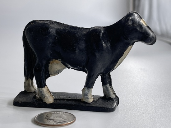 Auburn Rubber Black and White Cow Hard Rubber Toy 1930 Farm Animal Toy 4 Inches