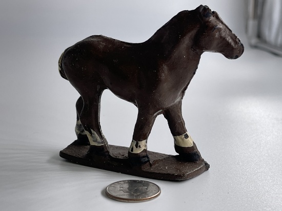 Auburn Rubber Brown and White Horse Hard Rubber Toy 1930 Farm Animal Toy 4 Inches