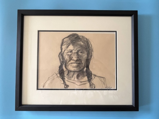 Antique Hopi Woman Charcoal Illustration
