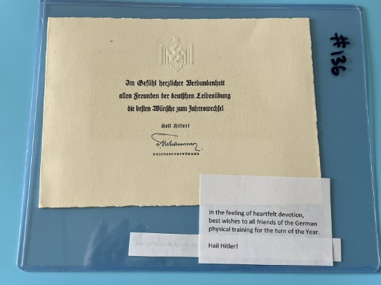 Nazi NSRL Reichssportfuhrer New Year Card
