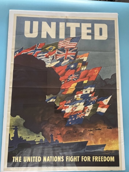 WWII "United" OWI Propaganda Poster