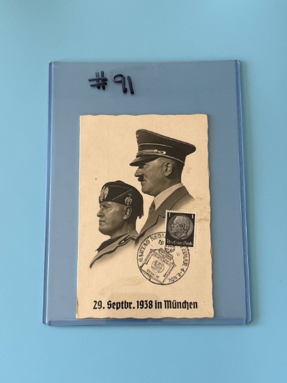 Nazi Adolf Hitler / Mussolini Postcard