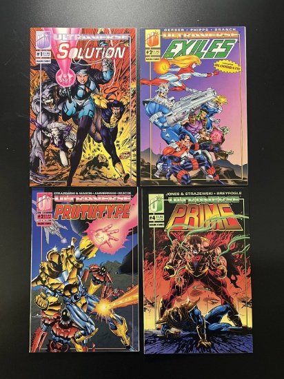 4 Ultraverse Comics Malibu PRIME #4, Prototype #2, The Solution #1, and Exiles #2