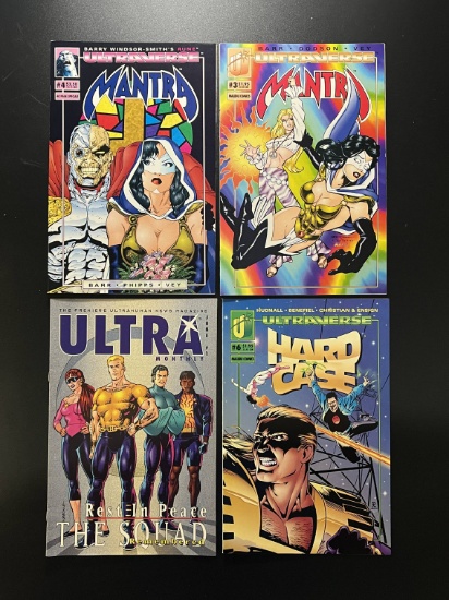 4 Ultraverse Comics Malibu Hard Case #6, Mantra #3, Mantra #4, and Ultra Monthly #1
