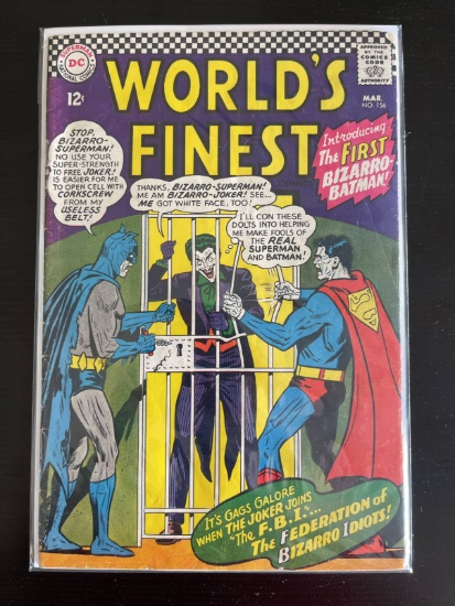Worlds Finest Comic #156 DC Comics 1966 Silver Age 12 Cents Key 1st Appearance Bizarro Batman
