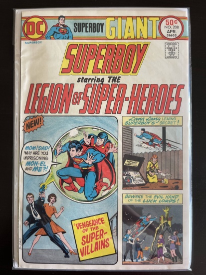 Superboy Comic #208 DC 1975 Bronze Age Legion of Super-Heroes Key 1st Appearance of Crav Nah, the Fa