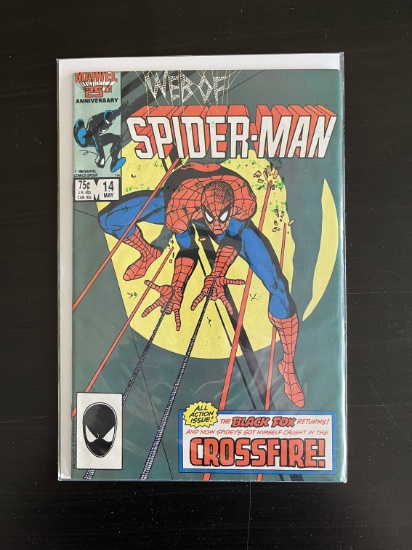 Web of Spider-Man Comic #14 Marvel 1985 Bronze Age 65 Cents Crossfire Black Fox