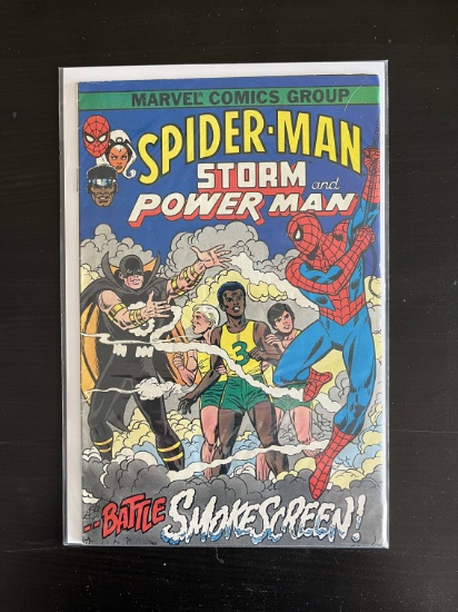 Spider-Man Storm & Power Man Battle Smokescreen Cancer Society Comic 1982 Bronze Age