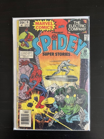 Spidey Super Stories Comic #19 Marvel Electric Company 35 Cents Silver Surfer Dr Doom 1976 Bronze Ag