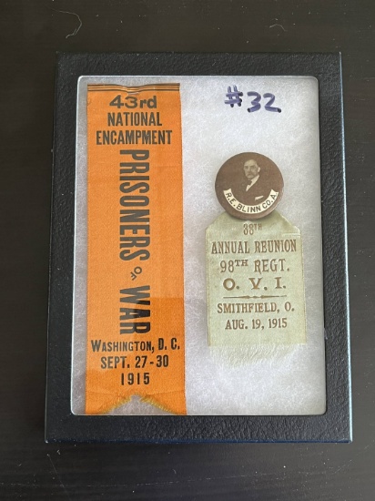 (2) Civil War Vet Reunion Ribbons / Pins