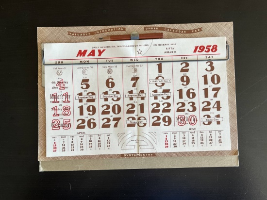 1958 Rushville, Illinois Adv. Calendar