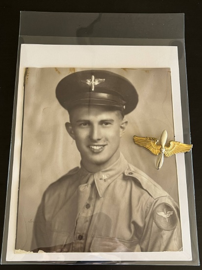 WWII AAF Air Cadet Photo and Hat Badge