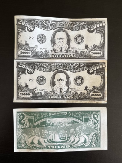 Rip Off Press $20,000 Currency Notes Lot of (3) $20K Hoover
