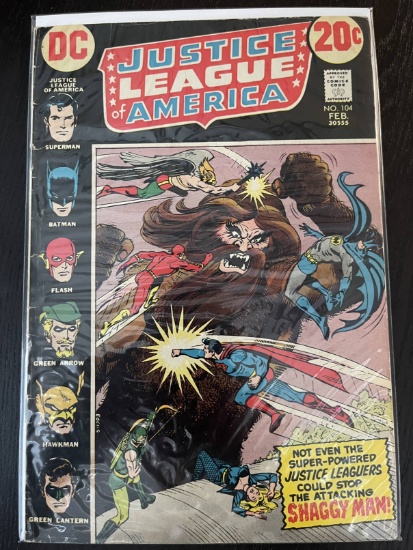 Justice League of America Comic #104 DC Comics 20 Cents Bronze Age 1973 Shaggy Man Nick Cardy
