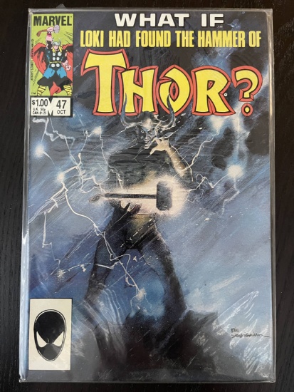 What if Loki Had Found the Hammer of Thor? Comic #47 Marvel Key Cover art by Bill Sienkiewicz