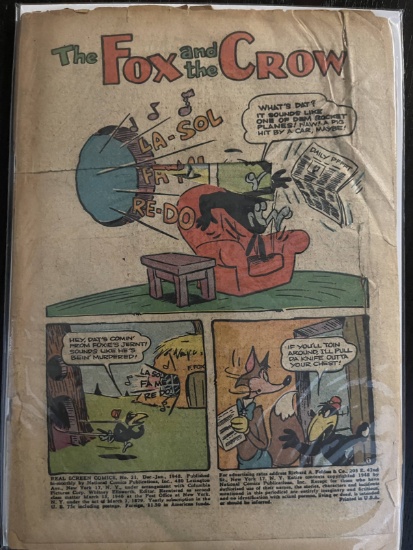 Vintage Golden Age No Cover Comic Real Screen Comics #21 DC 1948 Fox and the Crow 10 Cents