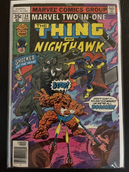 Marvel Two in One Comic #34 Marvel 35 Cents Bronze Age The Thing vs Nighthawk 1977