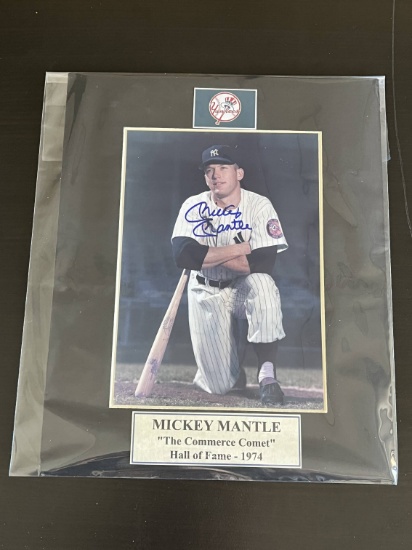 Mickey Mantle Signed Photo in Matte Yankees Hall of Fame 1974 The Commerce Comet COA Sticker on Back