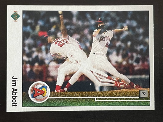 Jim Abbott 1989 Upper Deck Sports Trading Card #755 MLB Rookie Card Pitcher Angels Olympic Gold Meda