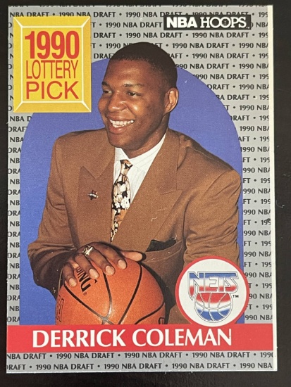 Derrick Coleman 1990 Lottery Pick NBA Hoops Basketball Card # 390 Nets NBA Draft Card ERROR CARD