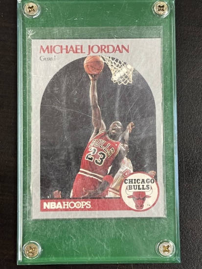 Michael Jordan 1990 NBA Hoops Sports Trading Card #65 Basketball Encased Card Chicago Bulls