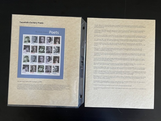 20 Twentieth Century Poets Stamps Mint Sheet 2012 USA Forever Stamps with Collector Sheet