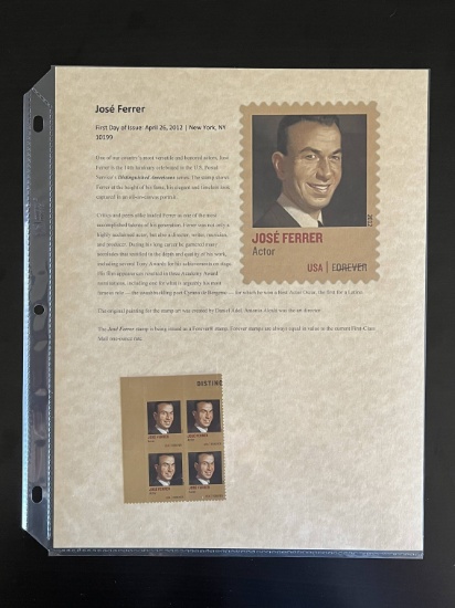 4 Jose Ferrer Stamps Mint Plate Block 2012 USA Forever Stamps with Collector Sheet