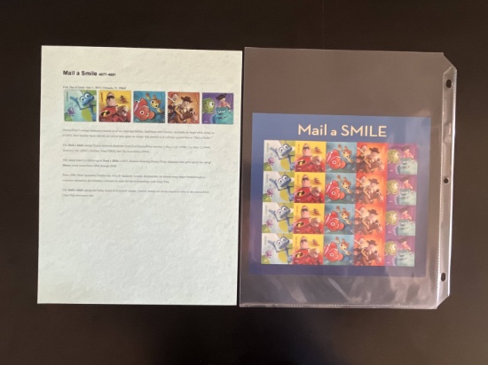 20 Mail a Smile Disney's Pixar Stamps Mint Sheet 2012 USA Forever Stamps with Collector Sheet