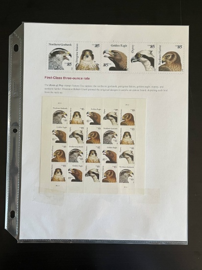 20 Birds of Prey Stamps Mint Sheet 2012 USA 85 Cent with Collector Sheet